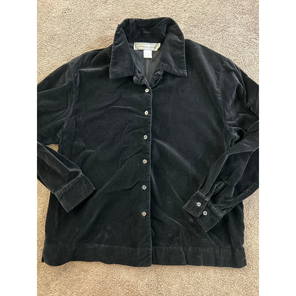 Vintage Deane & White Woman Black Velvet Button Down Shirt Plus Size 2X Cotton
